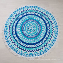 Wunderbar böhmisches blaues Mandala-Design rundes Strandtuch BT-539 China-Lieferant